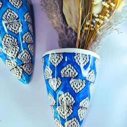 TheYUGO 2Pcs Blue & White Textured Ceramic Hanging Flower Vases-picture-23