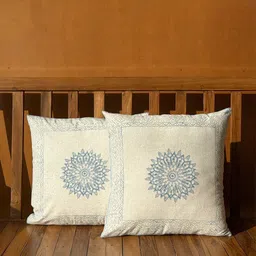 ARAVALII White & Blue Set of 2 Floral Square Cushion Covers-image-94
