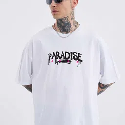LAUREN ADAMS Typography Printed Drop-Shoulder Sleeves Pure Cotton Oversized T-Shirt-image-59