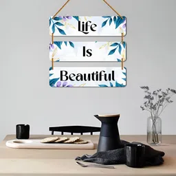 WallDaddy Teal & White Printed Wooded Wall HangingDecor-image-19