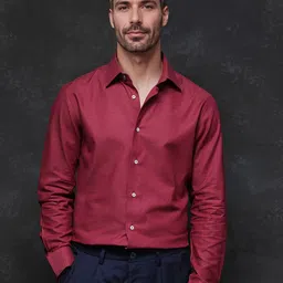 RARE RABBIT Men Comfort Spread Collar Solid Cotton Formal Shirt-image-20