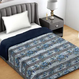FABINALIV Grey & Navy Blue Floral Woollen Mild Winter 400 GSM Single Bed Comforter-image-11