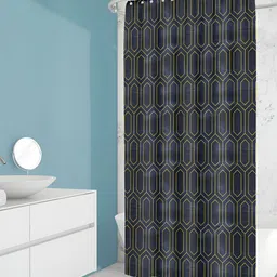 ArtzFolio Navy Blue & Yellow Printed Waterproof Shower Curtains-image-87