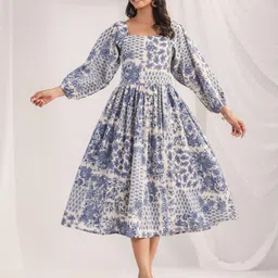 KALINI Floral Print Puff Sleeve Fit & Flare Mini Dress-picture-17