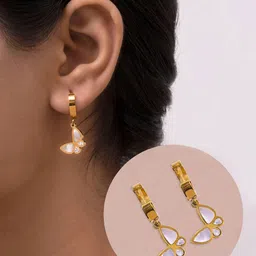 ARTKLIM Gold Plated Stainless Steel Artificial Stones Studded Contemporary Hoops Earrings-image-66