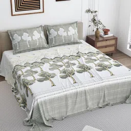 DREAM WEAVERZ White & Black Floral 250 TC Cotton King Bedsheet Set 2.75 m x 2.55 m-image-12
