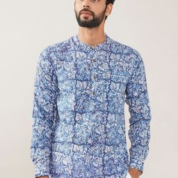 JAYPORE Floral Printed Mandarin Collar Pure Cotton Straight Short Kurta-image-70