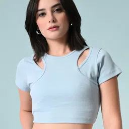 Unifringe Cut Out Detail Cotton Crop Top-image-23