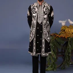 KALPRAAG Men Floral Embroidered Regular Sequinned Kurta with Trousers & With Dupatta image 2