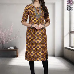 HERE&NOW Selection Of 3 Ethnic Motifs Printed Round Neck Straight Kurtas-10