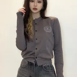 KPOP Women Typography Open Front Jacket-image-42