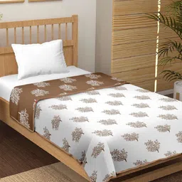 CHICERY Brown & White Floral Printed AC Room 210 GSM Cotton Single Bed Dohar-image-37
