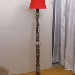 Devansh Red & Brown Conical Open Snake Wooden Floor Lamp-4