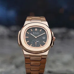 Sylvi Men Dial & Stainless Steel Straps Analogue Multi Function Watch MunRosegold-image-41