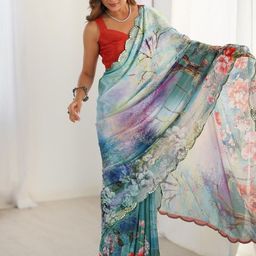 all about you Floral Mirror Work Silk Blend Saree-image-91