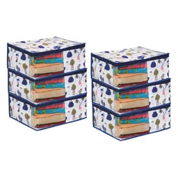 prettykrafts White & Blue 6 Pieces Printed Foldable Saree Organisers-3