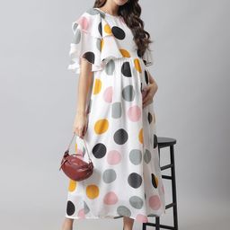 Moms Maternity Polka Dot Print Flared Sleeve Georgette Maternity Maxi Dress-image-22