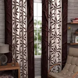 BELLA TRUE Brown & White 2 Pieces Floral Printed Black Out Door Curtains-image-43