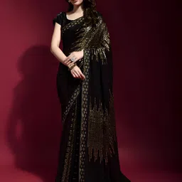 CANIZZARO Embellished Sequinned Pure Georgette Saree with Blouse Piece-picture-19