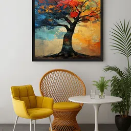 999Store Orange Colored & Blue Tree Printed Canvas Wall Art-picture-33