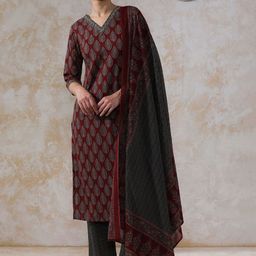 Moara Women Floral Embroidered Regular Pure Cotton Kurta with Trousers & With Dupatta-34
