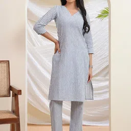 DRESENCE Striped V Neck Top With Trousers Co-Ords-picture-56