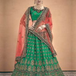 Fusionic Embroidered Satin Semi-Stitched Lehenga & Unstitched Blouse With Dupatta-21