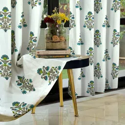 Cortina Grey & White Set of 2 Floral Window Curtain-14