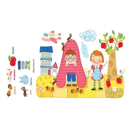 INDIAN ROYALS Yellow & Pink Cartoon Animal Jungle Printed Wall Stickers-image-14