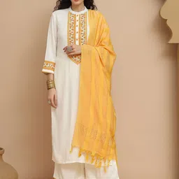 Tulsattva Floral Yoke Design Thread Work Straight Kurta With Palazzos & Dupatta-38