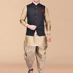 PRINTINDIA Mandarin Collar Pure Silk Straight Kurta With Harem Pants & Nehru jacket-image-80
