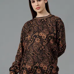 GO DEVIL Women Ethnic Motifs Printed Woollen Oversized Round Neck Long Sleeves Sweatshirt-picture-11