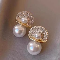 DIVASTRI Gold Plated Stones Studded & Pearls Beaded Spherical Korean Drop Earrings-28