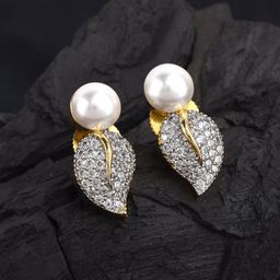 SHILLYN Rhodium-Plated Stones Studded & Pearls Beaded Spherical Shaped Studs-image-27