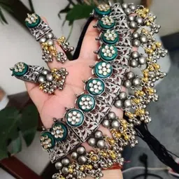 The Pari Silver Plated Oxidised Beaded Oxidised Jewellery Set-image-95