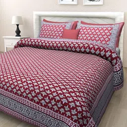 INDHOME LIFE Maroon & White Floral Printed Cotton 220 TC King Bedsheet Set 2.28 m x 2.74 m-picture-37