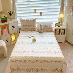 JC HOME Beige & Pink Printed Pure Cotton 220TC Double Queen Bedsheet Set 1.80 m x 2.30 m-image-26