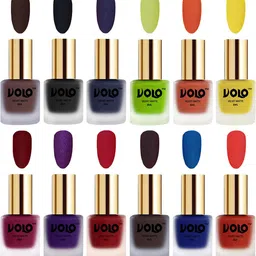 VOLO Set Of 12 Velvet Matte Nail Polish - 8 ml Each - Coral - Metallic Dark Purple-image-10