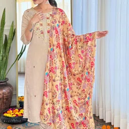 CaniBani Beige Viscose Rayon Kurta Sets-30