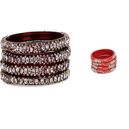 SOMIL Set Of 8 Maroon Alloy Artificial Stones and Beads Antique Bangles-image-84