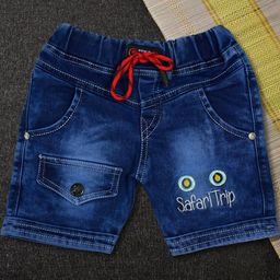 WORTON FASHION Boys Blue Casual Drawstring Embroidered Denim Shorts-image-88