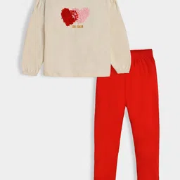 MiArcus Girls Heart Applique Work Pure Cotton Top With Pajama-56