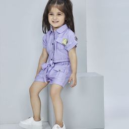 Peppermint Girls Shirt Collar Top With Shorts-image-74