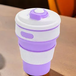 Kuber Industries Purple & White 3 Pieces Textured Collapsible Cup With Lid 350ml-image-17