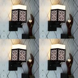 Gojeeva Black & White 4 Pieces Textured Square Shaped Wooden Wall Lamp-picture-0