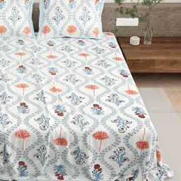 BELLA CASA White & Red Ethnic Printed 210 TC Cotton King Bedsheet Set 2.20 m x 2.74 m-14