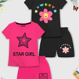 HERE&NOW Girls Pack Of 2 Graphic Printed T-Shirts With Shorts-picture-20