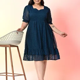 PrettyPlus by Desinoor.com Plus Size Chevron Georgette Fit & Flare Dress-image-16