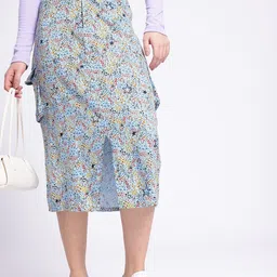 glitchez Women Girly Vibe Floral Micro Ditsy Printed Front Slit Fitted Midi Pencil Skirt-image-13