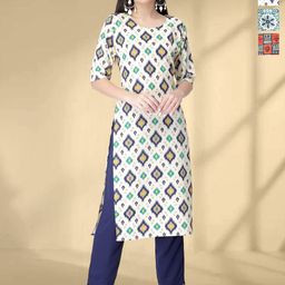 HERE&NOW Selection Of 3 Geometric Printed Round Neck Straight Kurtas-picture-37